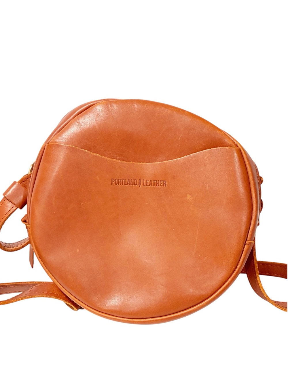 Portland Leather Goods Circle Canteen Crossbody Bag Brown Leather